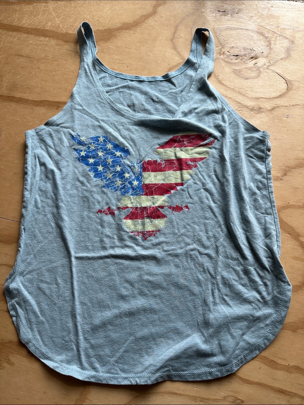 Women’s Grunt Style Light Blue Gray Tank Top American Flag Eagle freegle Small